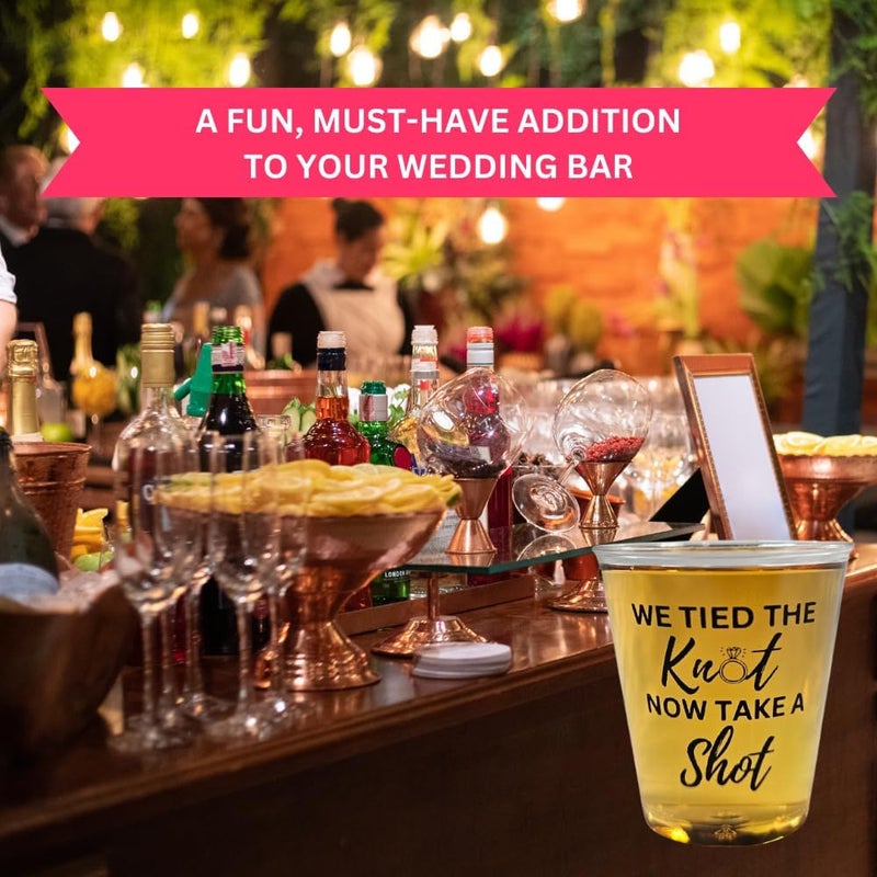 Cloverjoyed Disposable Plastic Wedding Shot Glasses, 200 Pack, 'We Tied the Knot Now Take a Shot' with Ring Design, Perfect for Weddings, Bridal Showers, Engagement Parties - Image 3